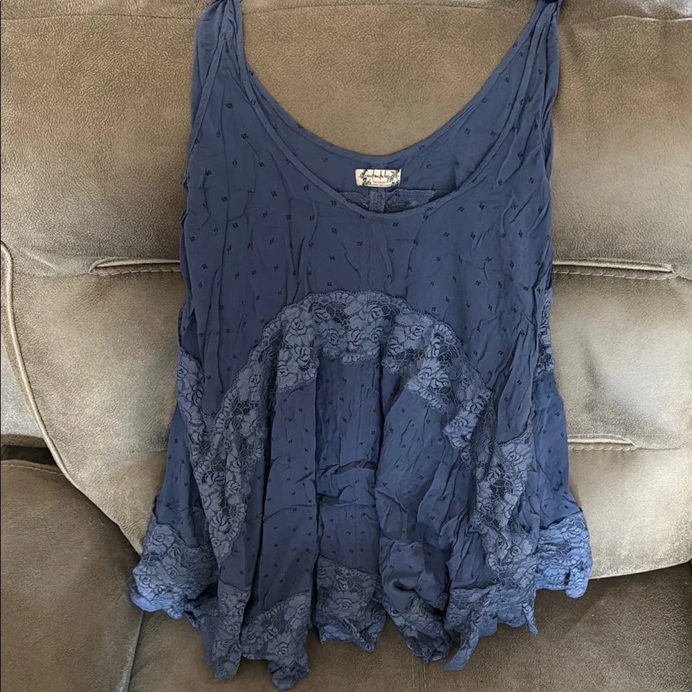 Free People Blue Lace Trim Tank Top - Picture 2 of 4